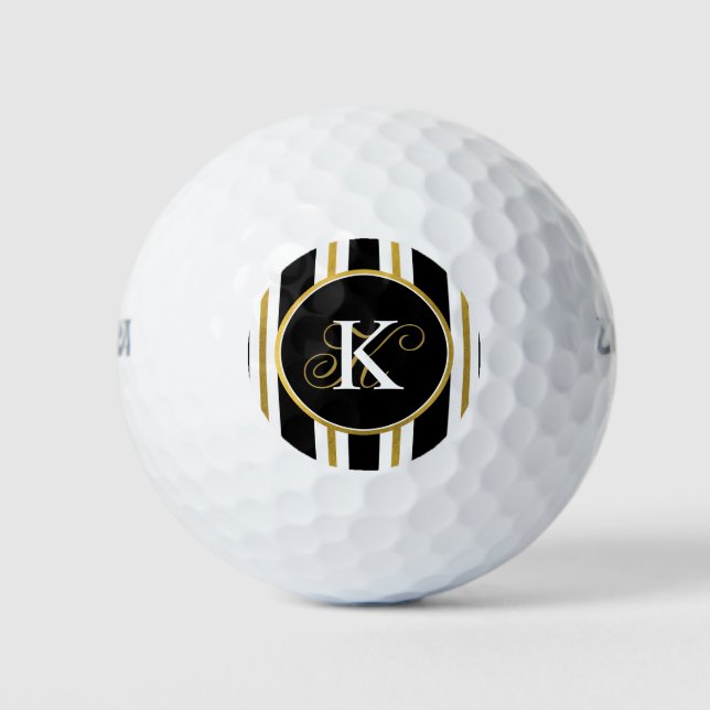 Pelotas De Golf Monograma elegante personalizado de franjas de oro (Anverso)