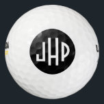 Pelotas De Golf Monograma En Blanco Sobre Círculo Negro<br><div class="desc">Círculo negro simple y elegante y monograma blanco de 3 letras.</div>