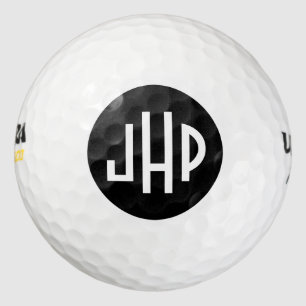 Pelotas De Golf Monograma En Blanco Sobre Círculo Negro