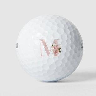Pelotas De Golf Monograma Floral Brillo Rosa Oro Pálido Femenino M
