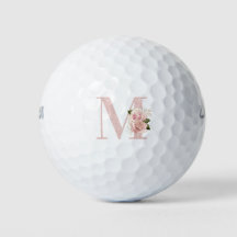 Monograma Floral de Brillo Dorado Rosa Pálido Feme