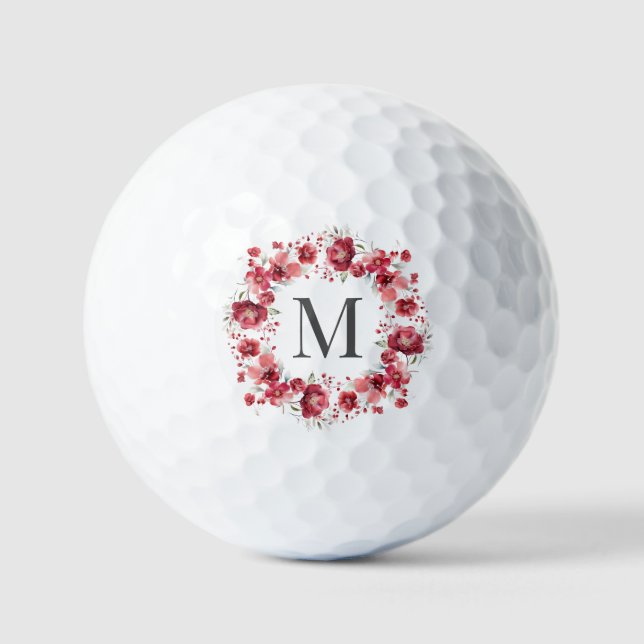 Pelotas De Golf Monograma floral personalizado (Anverso)