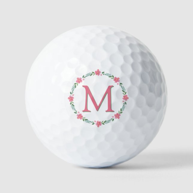 Pelotas De Golf Monograma Floral Rosa (Anverso)