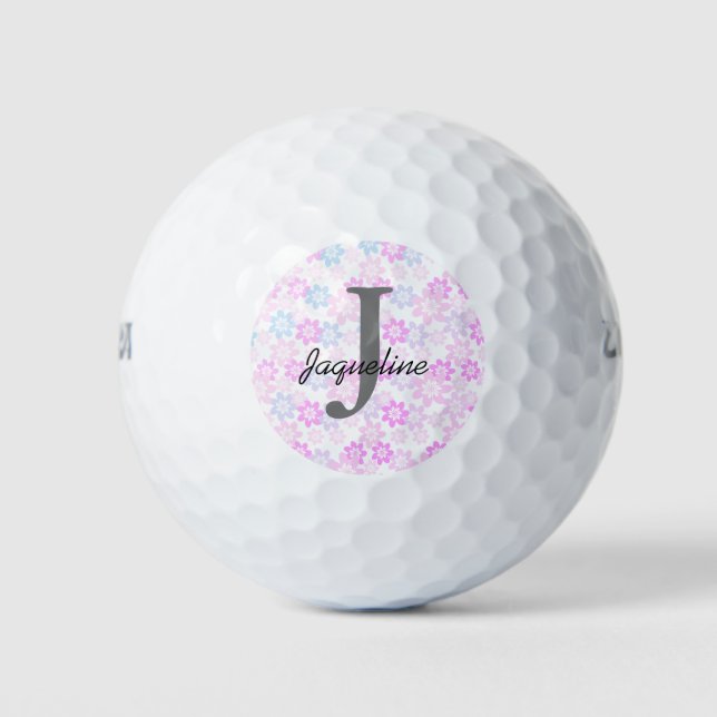 Pelotas De Golf Monograma Floral rosa (Anverso)