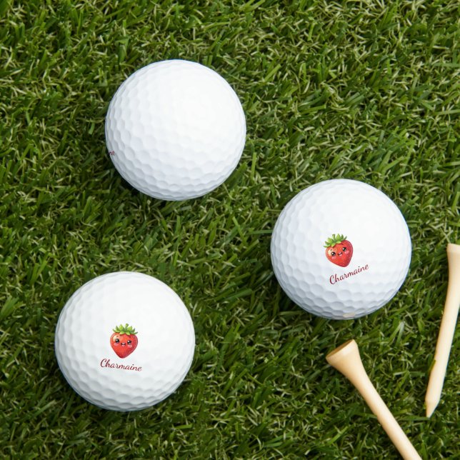 Pelotas De Golf Monograma fresa kawaii linda (Césped in situ)
