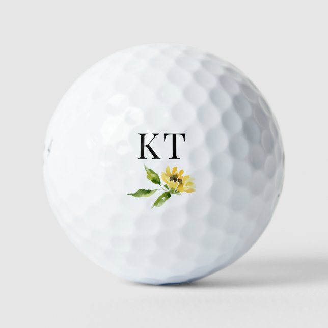 Pelotas De Golf Monograma girasol personalizado (Anverso)