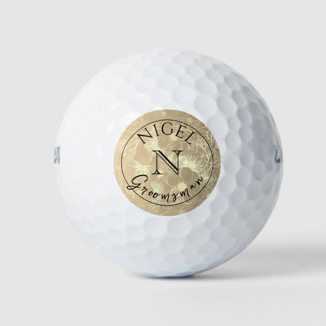 Pelotas De Golf Monograma Gold Personalizado Groomsman (Anverso)