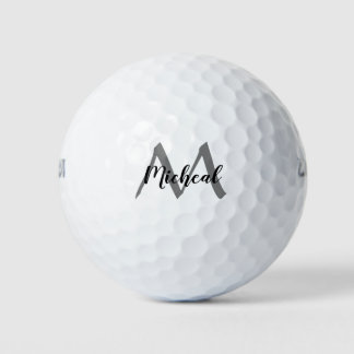 Pelotas De Golf Monograma gris personalizado Añadir nombre