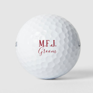 Pelotas De Golf Monograma Groom Souvenir rojo y blanco