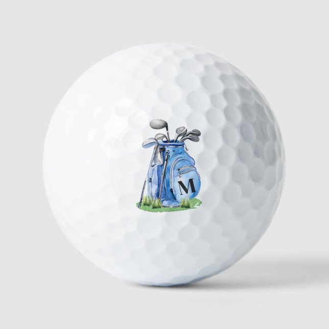 Pelotas De Golf Monograma Inicial Azul (Anverso)