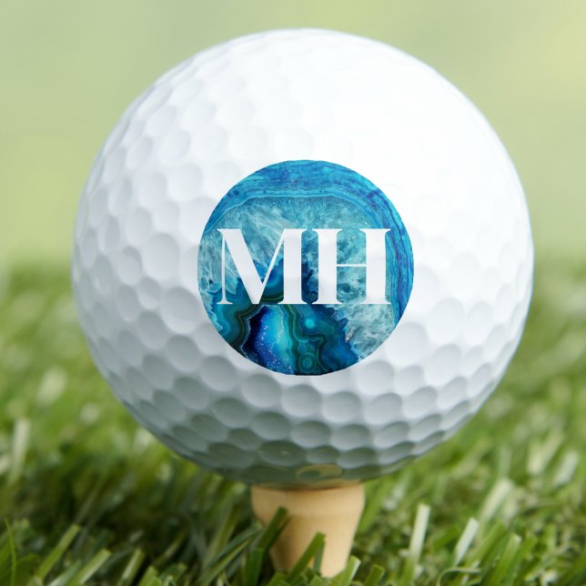 Pelotas De Golf Monograma inicial de Agate Golfer moderno (Modern Agate Golfer Initial Monogram Golf Balls)