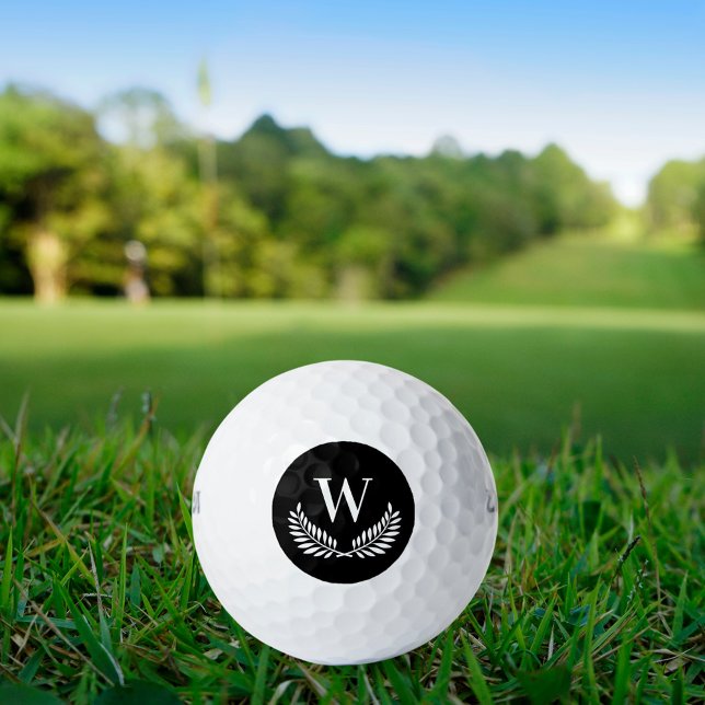Pelotas De Golf Monograma inicial de plumas de laurel negro (Subido por el creador)
