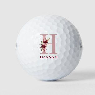 Pelotas De Golf Monograma Inicial H Floral Rosa Sonrojado
