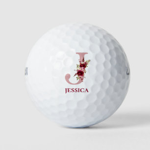 Pelotas De Golf Monograma Inicial J Floral Rosa Sonrojado