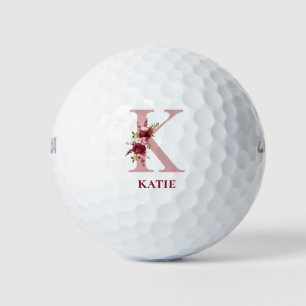 Pelotas De Golf Monograma Inicial K Floral Rosa Claro