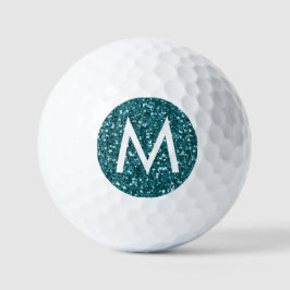 Pelotas De Golf Monograma inicial moderno Purpurina Verde azulado 