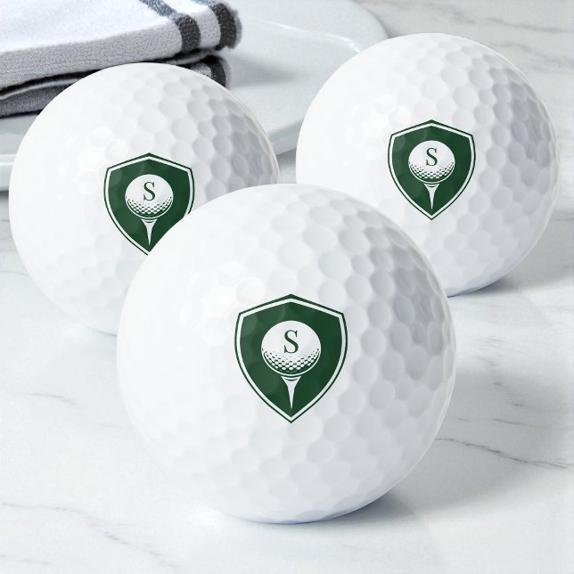 Pelotas De Golf Monograma inicial personalizado en verde para golf (Personalized Modern Golfer Green Initial Monogram Golf Balls)