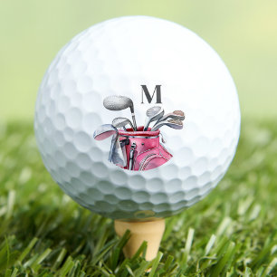 Pelotas De Golf Monograma Inicial Rosa Moderno