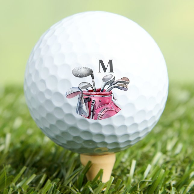 Pelotas De Golf Monograma Inicial Rosa Moderno (Pink Initial Monogram Golf Balls)