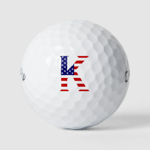 Pelotas De Golf Monograma K sobrepuesto en la bandera de EE.UU. cw