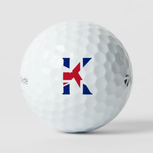 Pelotas De Golf Monograma K sobrepuesto en la bandera de la unión 