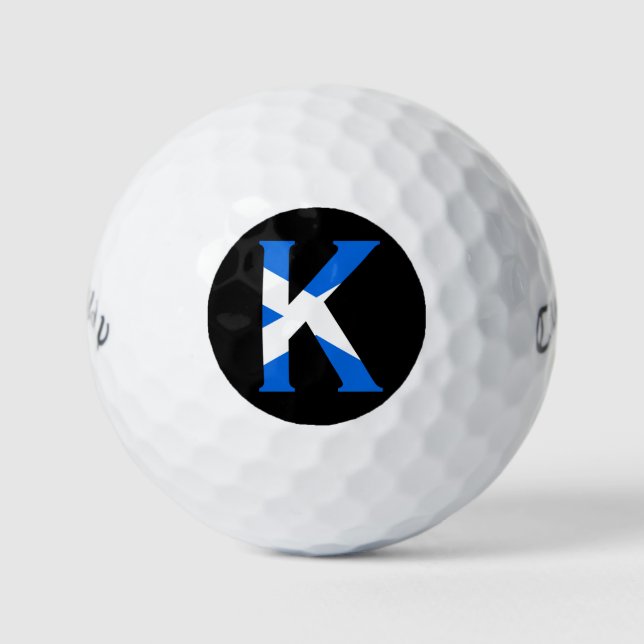 Pelotas De Golf Monograma K sobrepuesto sobre la bandera escocesa  (Anverso)