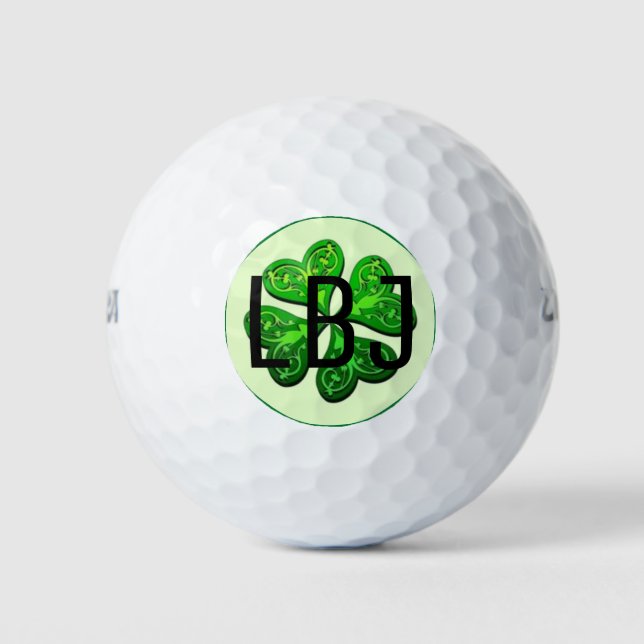 Pelotas De Golf Monograma Lucky 4 Leaf Clover Regalo personalizado (Anverso)