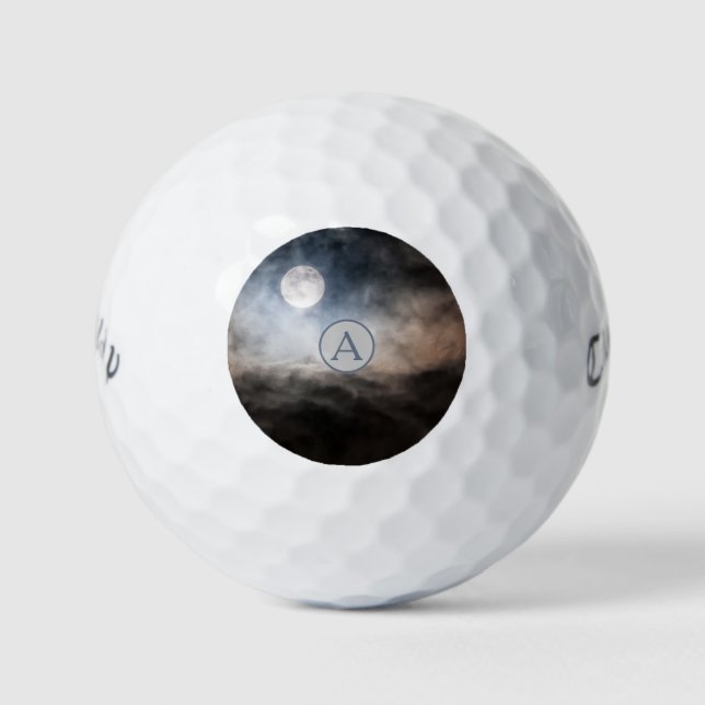 Pelotas De Golf Monograma Luna llena personalizado (Anverso)
