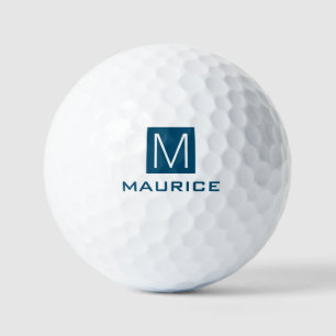 Pelotas De Golf Monograma masculino moderno cuadrado azul oscuro