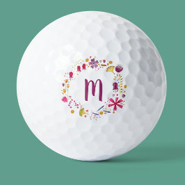 Pelotas De Golf Monograma moderno de flor acuática