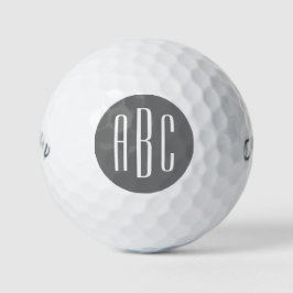 Pelotas De Golf Monograma moderno de tres letras gris y blanco