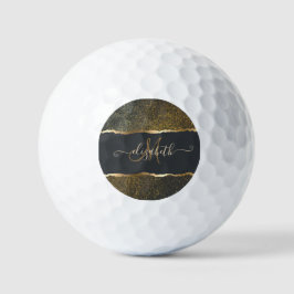 Pelotas De Golf Monograma moderno elegante con toque dorado