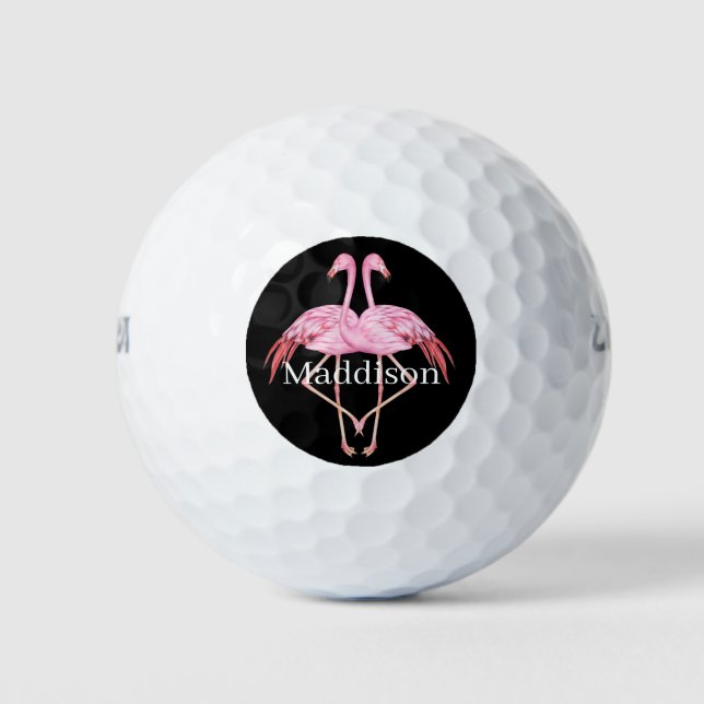 Pelotas De Golf Monograma moderno Flamingo rosa negro (Anverso)