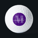 Pelotas De Golf Monograma moderno Purple Elegant<br><div class="desc">Purple Personalized Monogram Name y Initial on Personalizado Golf Balls con un elegante guión de caligrafía y letra serif negrita en un diseño moderno y moderno.</div>