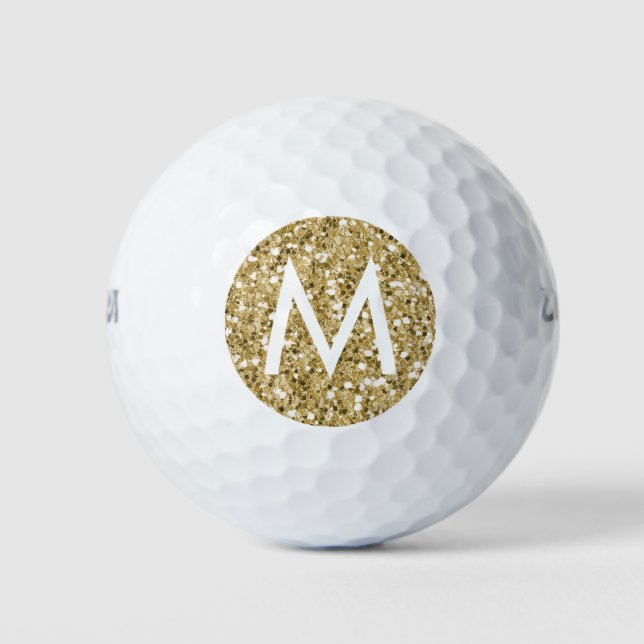 Pelotas De Golf Monograma moderno Purpurina espumoso dorado inicia (Anverso)