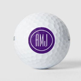 Pelotas De Golf Monograma morado y blanco personalizar