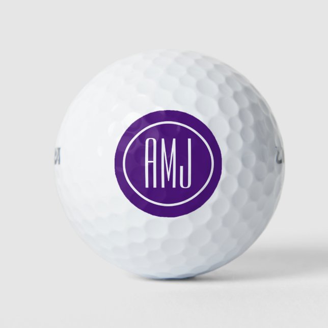 Pelotas De Golf Monograma morado y blanco personalizar (Anverso)