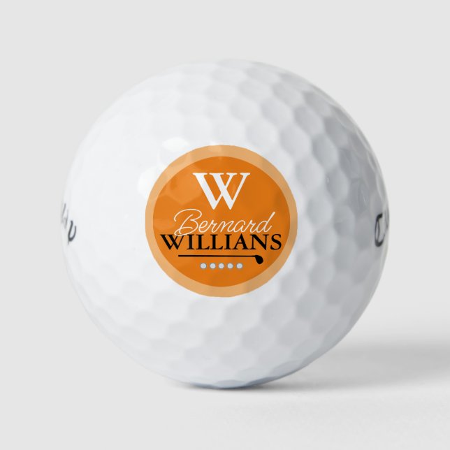 Pelotas De Golf Monograma naranja monogramado (Anverso)