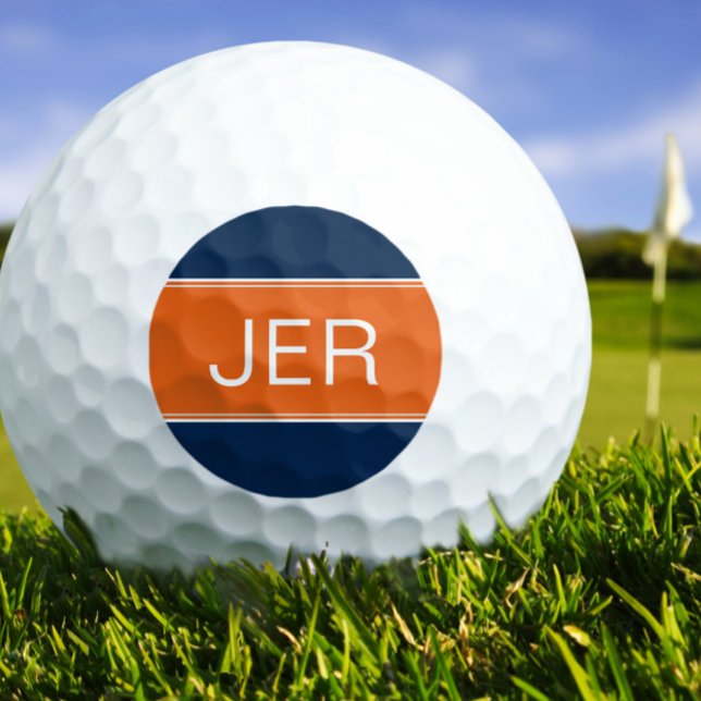 Pelotas De Golf Monograma naranja y azul Golfer personal inicial (Orange & Blue Monogram Initial Personalized Golfer Golf Balls)