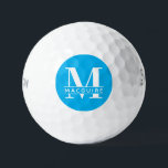 Pelotas De Golf Monograma negrita mínimo con nombre | Azul cielo<br><div class="desc">Un único pero mínimo bolo de oro en monograma Sky Blue con su única letra y nombre en monograma.</div>
