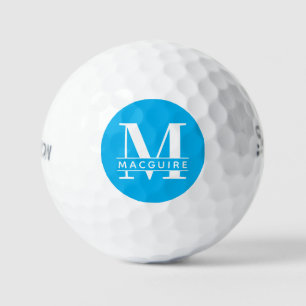 Pelotas De Golf Monograma negrita mínimo con nombre   Azul cielo