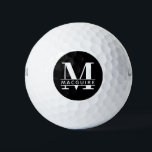 Pelotas De Golf Monograma negrita mínimo con nombre | Negro<br><div class="desc">Un monograma único pero mínimo con su única letra y nombre en monograma.</div>