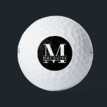 Pelotas De Golf Monograma negrita mínimo con nombre | Negro<br><div class="desc">Un monograma único pero mínimo con su única letra y nombre en monograma.</div>