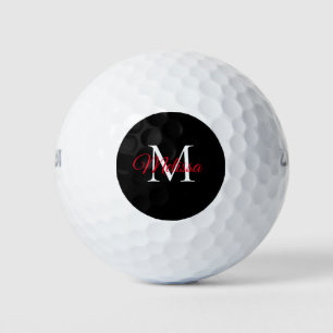 Pelotas De Golf Monograma negro rojo simple moderno