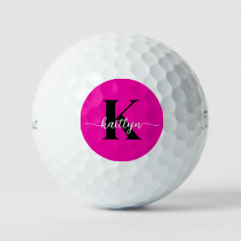 Pelotas De Golf Monograma negro rosa caliente