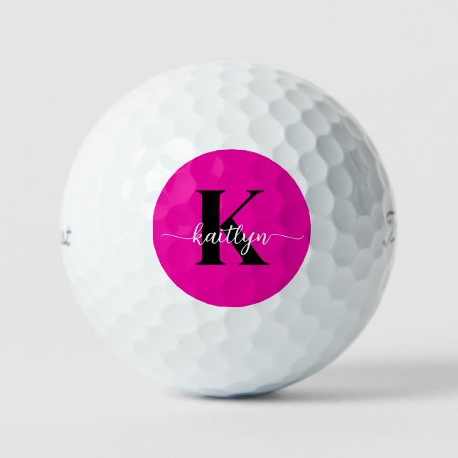 Pelotas De Golf Monograma negro rosa caliente (Anverso)