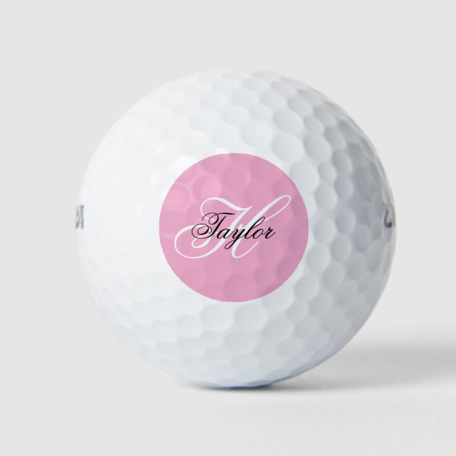Pelotas De Golf Monograma negro y blanco rosado (Anverso)