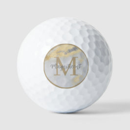 Pelotas De Golf Monograma oro inicial y mármol gris