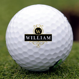 Pelotas De Golf Monograma Personalizable Negro Dorado Elegante