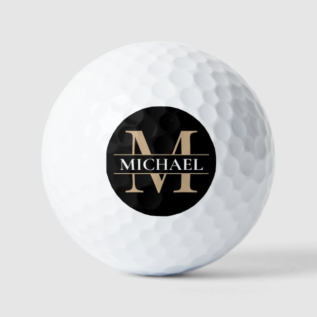 Pelotas De Golf Monograma personalizada de oro negro (Anverso)